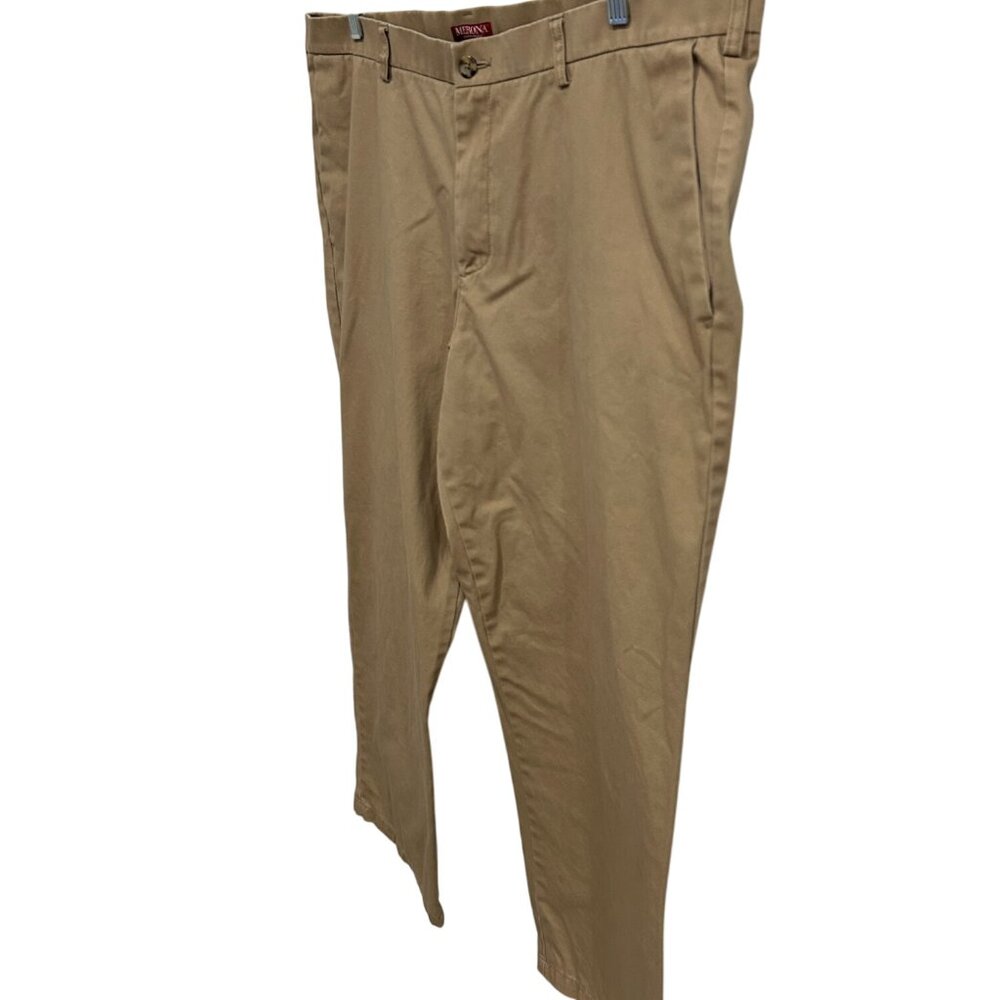 Merona Mens Khaki Cotton Flat-Front Chinos Pants Size 46x30 Workwear Neutral
